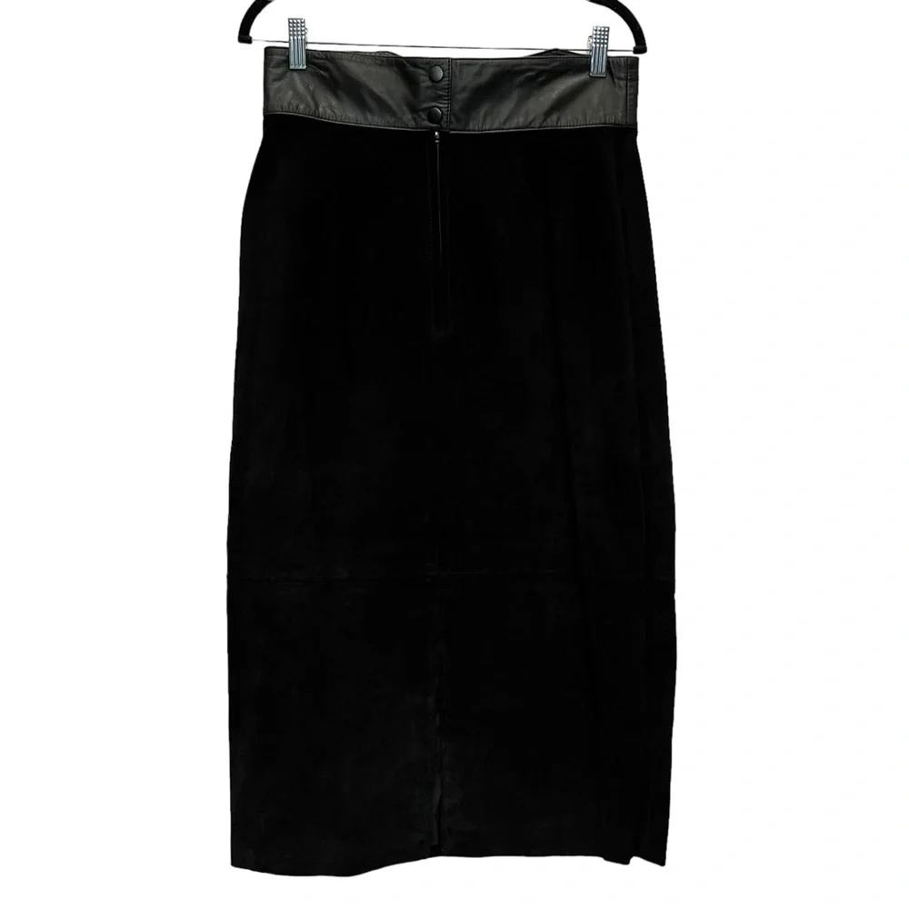 Vintage 90s G-111 100% Suede Leather Black Boho Western Maxi Skirt